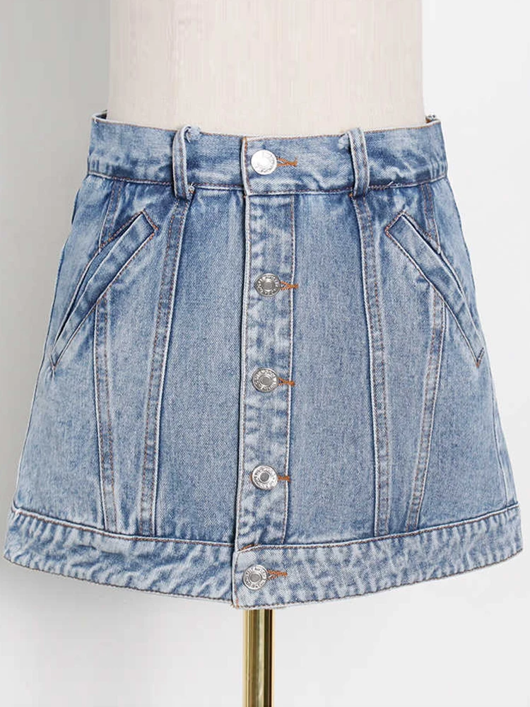 TWOTWINSTYLE Patchwork Mini Short Pants For Womens High Waist A Line Denim Solid Minimalsit Shorts Skirts Female Clothing Summer