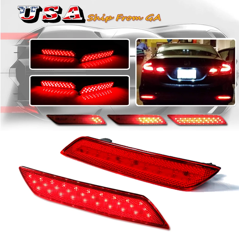 

For Honda Civic 2013-2015 Red LED Rear Bumper Reflector Marker Tail Brake Stop Light Lamps Rear Fog Lamps Turn Signal Light