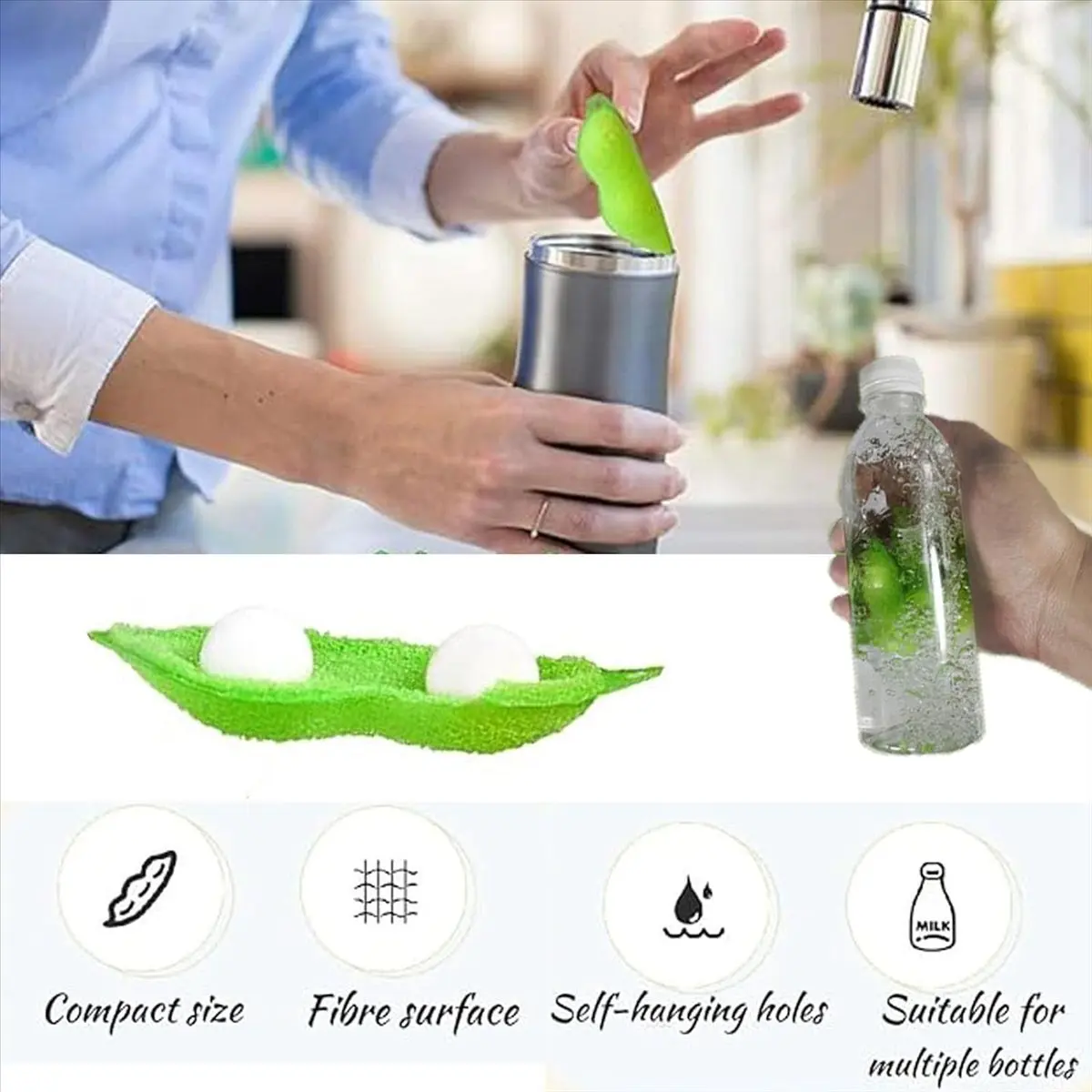 ABZT 6Pcs Beans Shaped Bottle Cleaning Sponge, Magic Beans Cleaner Reusable Bottle Cleaning Beans Sponge Internal Cleaning