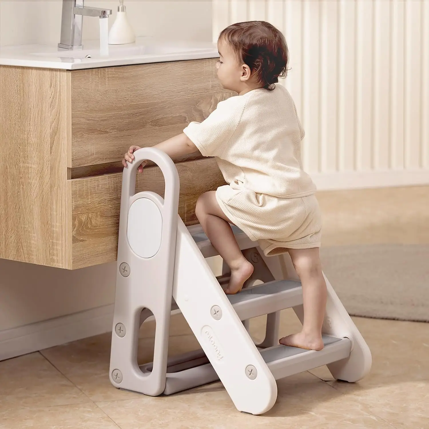 

Foldable Kids Step Stool for Bathroom Sink, Adjustable Toddler Ladder with Anti-Slip Design