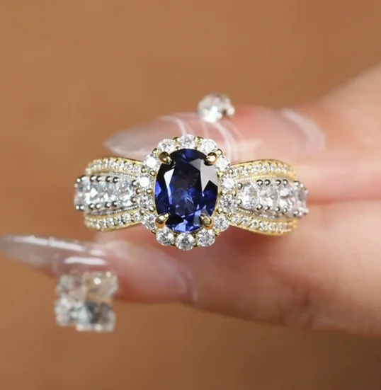 

925 silver rings for women blue gemstone finger rings