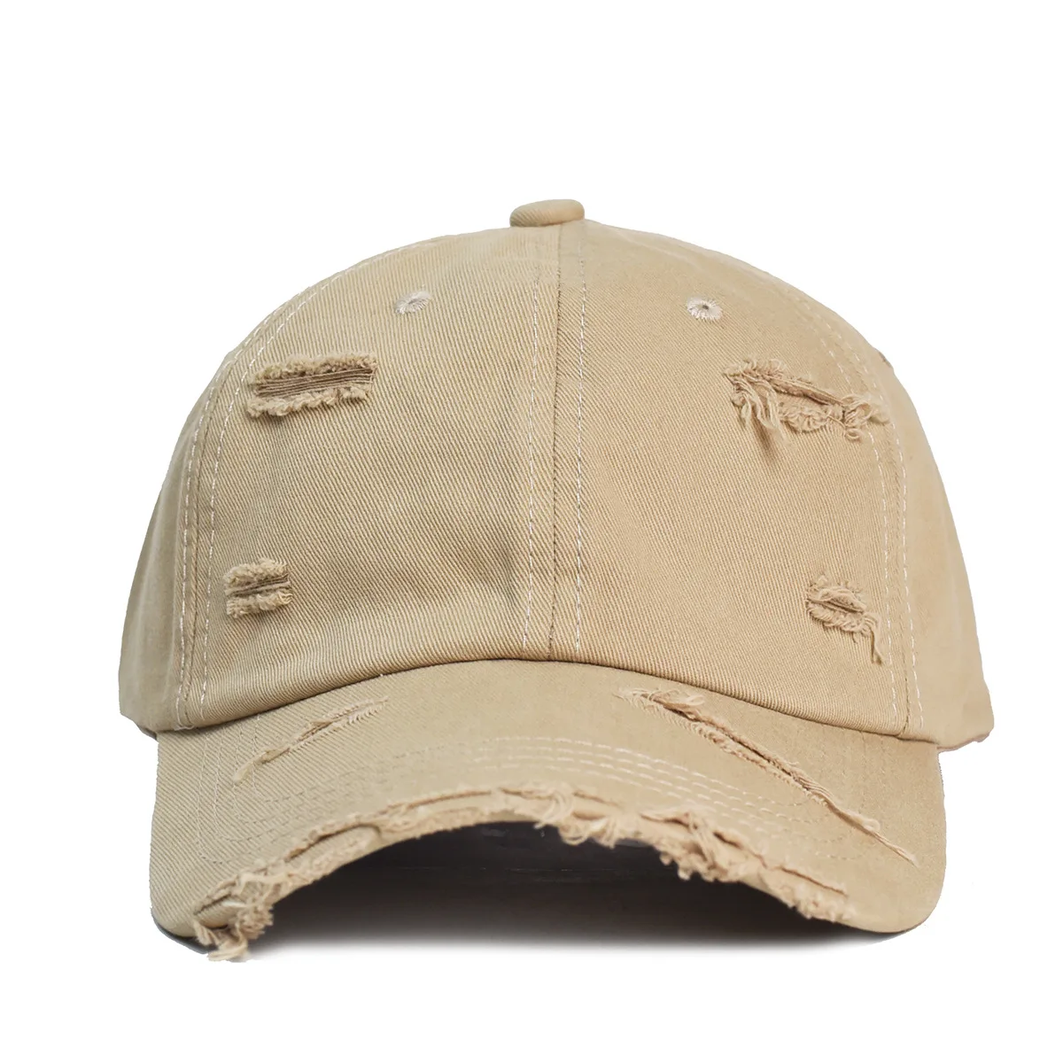 2024 Beige Brown Baseball Cap For Men Worn Hole Women Vintage Hat Summer Sunshade Hip Hop Snapback Trucker Hats Gorras Hombre