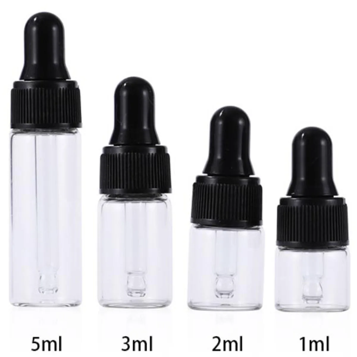 10 X 1/2/3/5 ML Clear Glass Dropper Bottles With Pipettes Refillable Empty Essential Oil Bottles Mini Eye Drop Sample Perfume