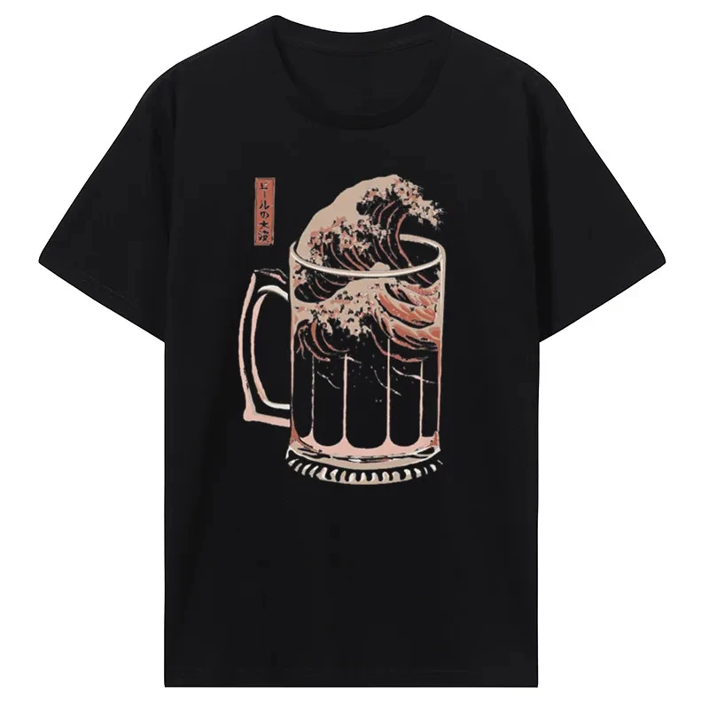 Sleeve T Shirt Funny Tees Tops The Great Wave Of Week Craft Beer T-Shirt Men Drunk Alcohol Drinking Vintage Cotton Tees Short