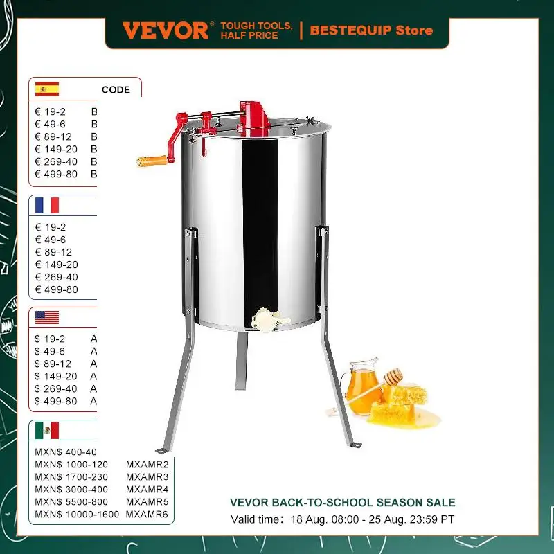 VEVOR Honey Extractor 4/8 2/4 Frame Electric Stainless Steel Honeycomb Spinner Crank Honey Centrifuge Beekeeping Equipment