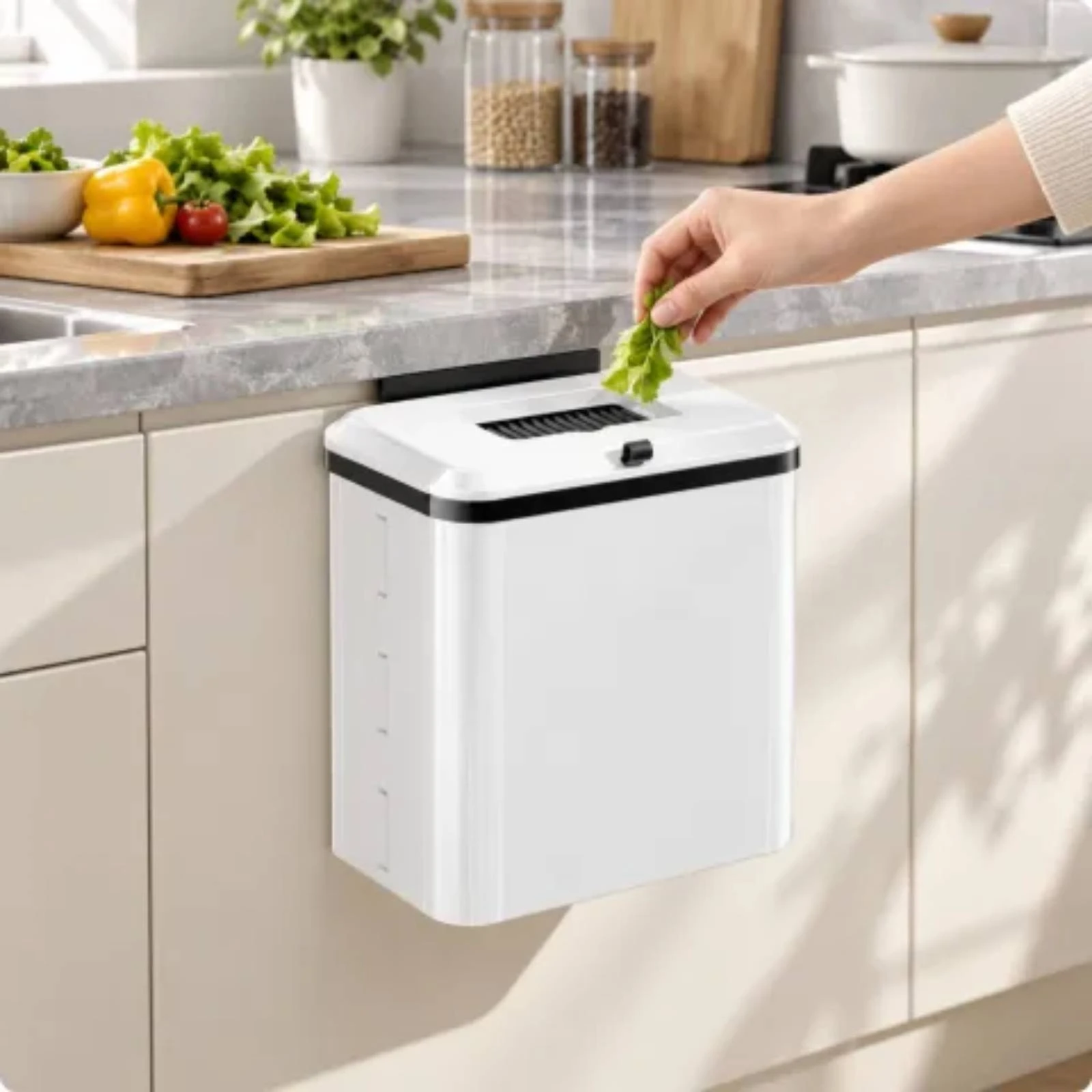Wall-Mounted Waste Bin with Sliding Lid Plastic Compact Wall Trash Bin Sliding Lid Trash Can Covered Slim for Small Areas