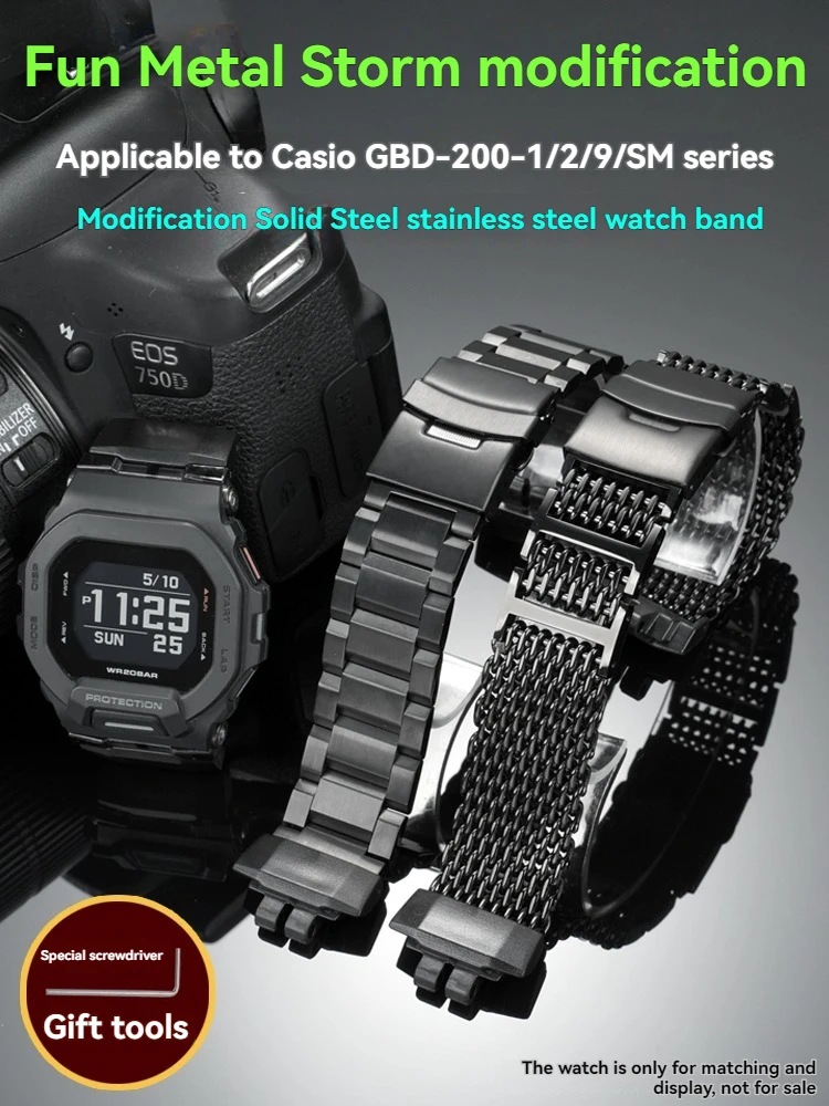22mm para reloj deportivo Casio G-SHOCK GBD-200UU 3506 GBD-200-1A/2/9/ GBD-200SM correa de acero modificado correa de reloj de acero inoxidable