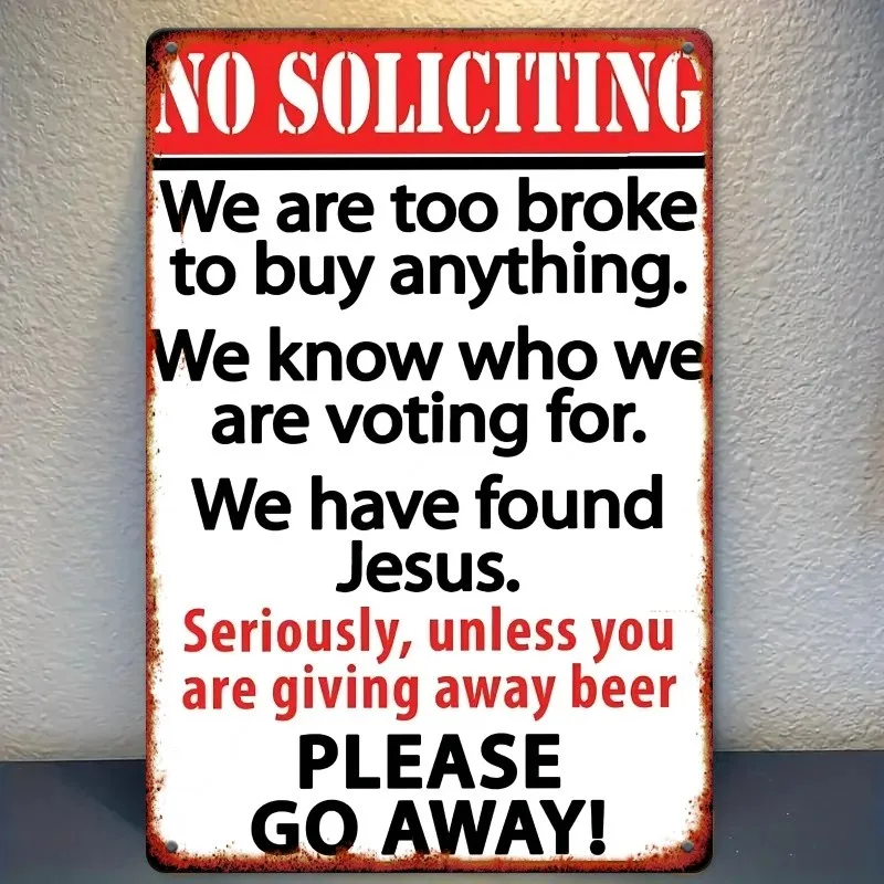 Vintage No Soliciting Humorous Tin Metal Signs Home Décor Wall Art 8x12