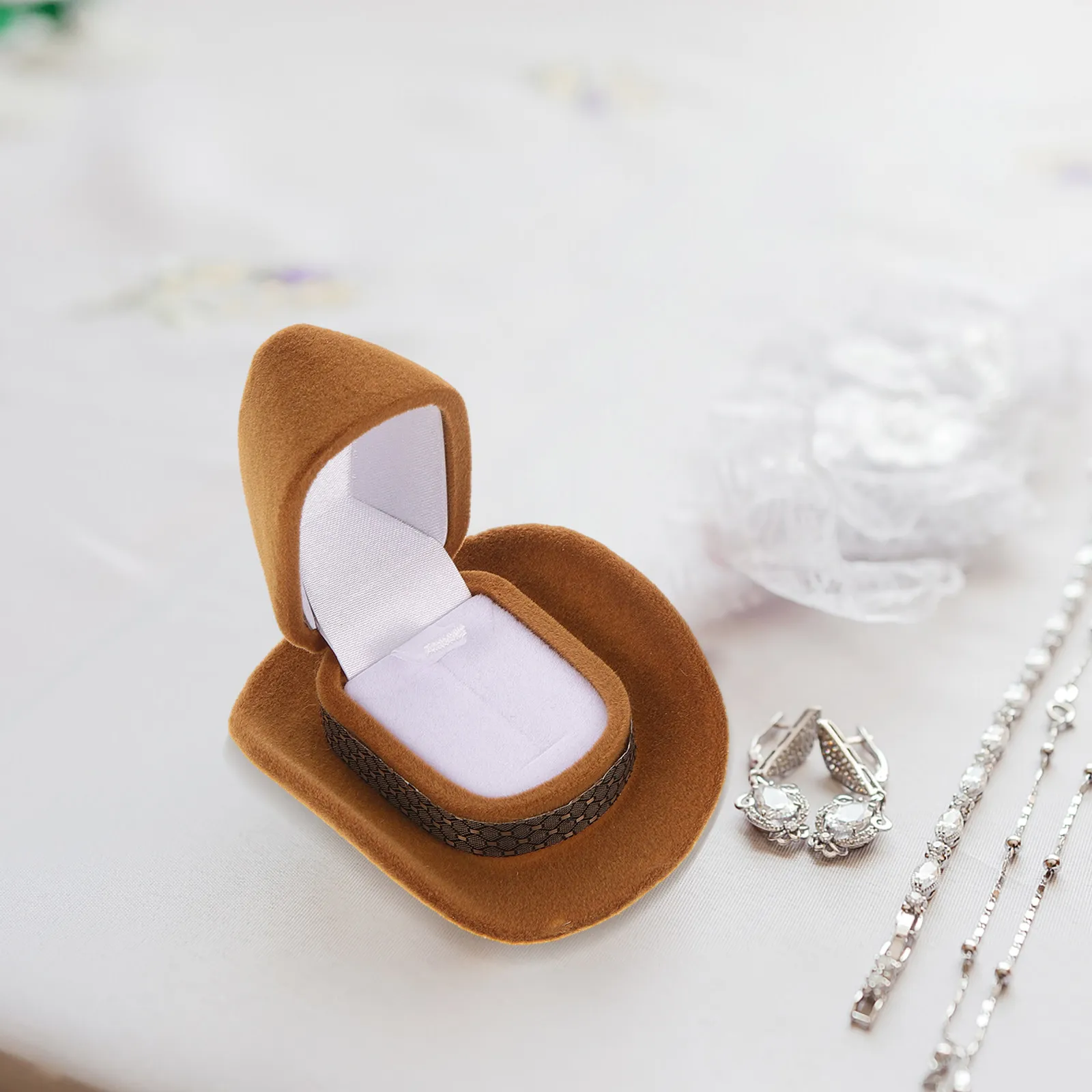 2Pcs Ring Storage Box Hat Shape Compact Jewelry Case Engagement Proposal Wedding Ring Holder Gift Box Decorative Boxes