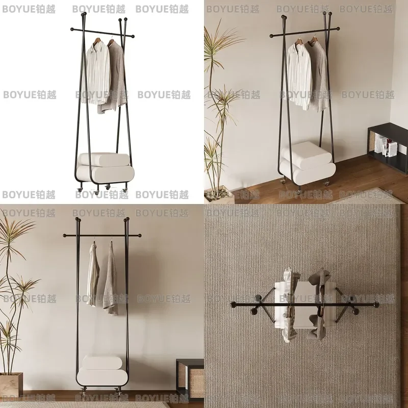 Luxury Floor Standing Coat Rack with Integrated Bedside Table Vertical Clothes Hanger for Bedroom Living Room Home Storage
