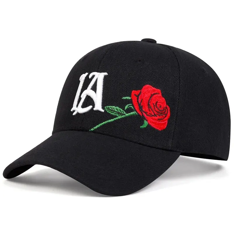 Unisex LA Rose Embroidery Baseball Caps Spring and Autumn Outdoor Adjustable Casual Hats Sunscreen Hat