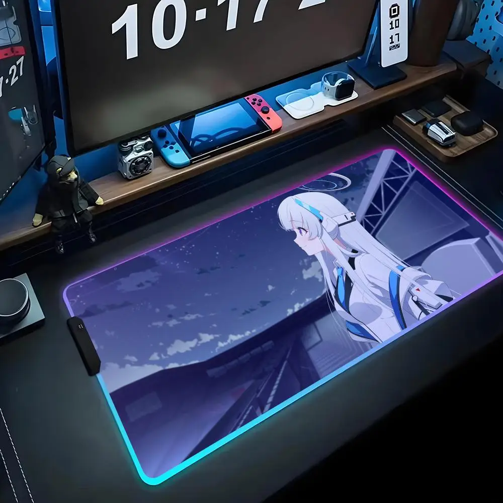 

Игровой коврик для мыши RGB NOA Blue Archive, большой светящийся коврик для ПК, настольный коврик, светящийся коврик для мыши, большой коврик для клавиатуры, настольный коврик
