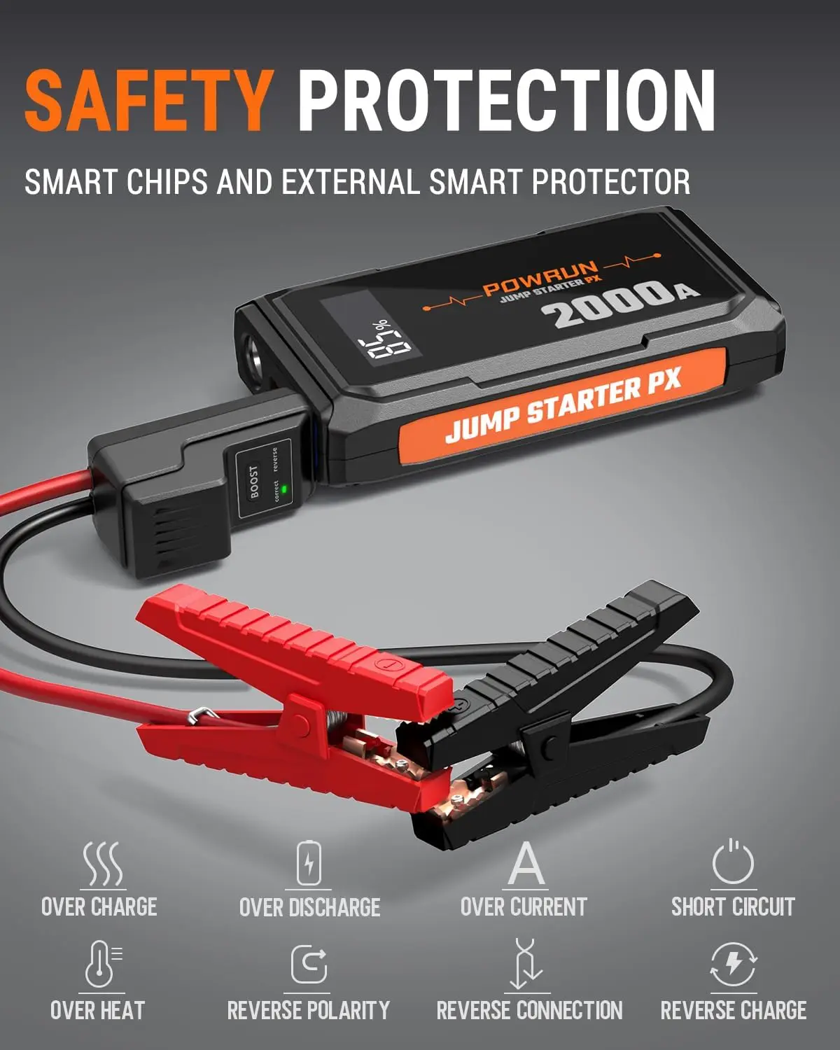 P-X 2000A Jump Starter، حزمة بطارية محمولة 12 فولت للغاز 6.0 لتر وديزل 5.0 لتر، مع حقيبة حمل #4