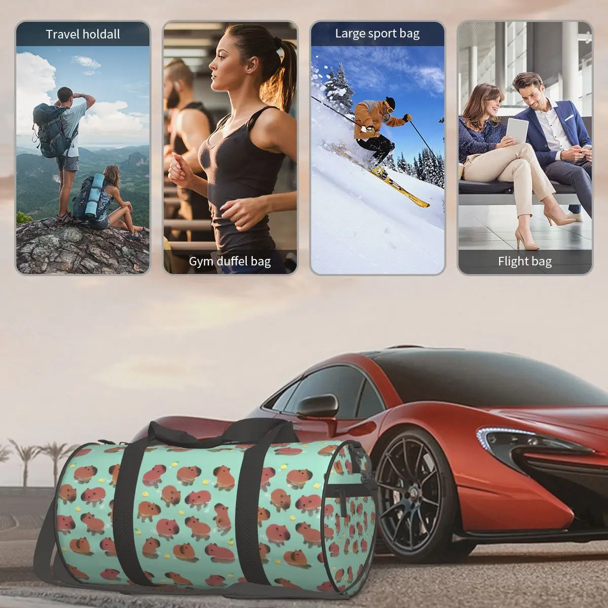 كابيبارا الحيوان نمط كبير واق من المطر حقيبة قاعة رياضة متعددة الوظائف واق من المطر حقائب السفر حقائب اللياقة البدنية #6