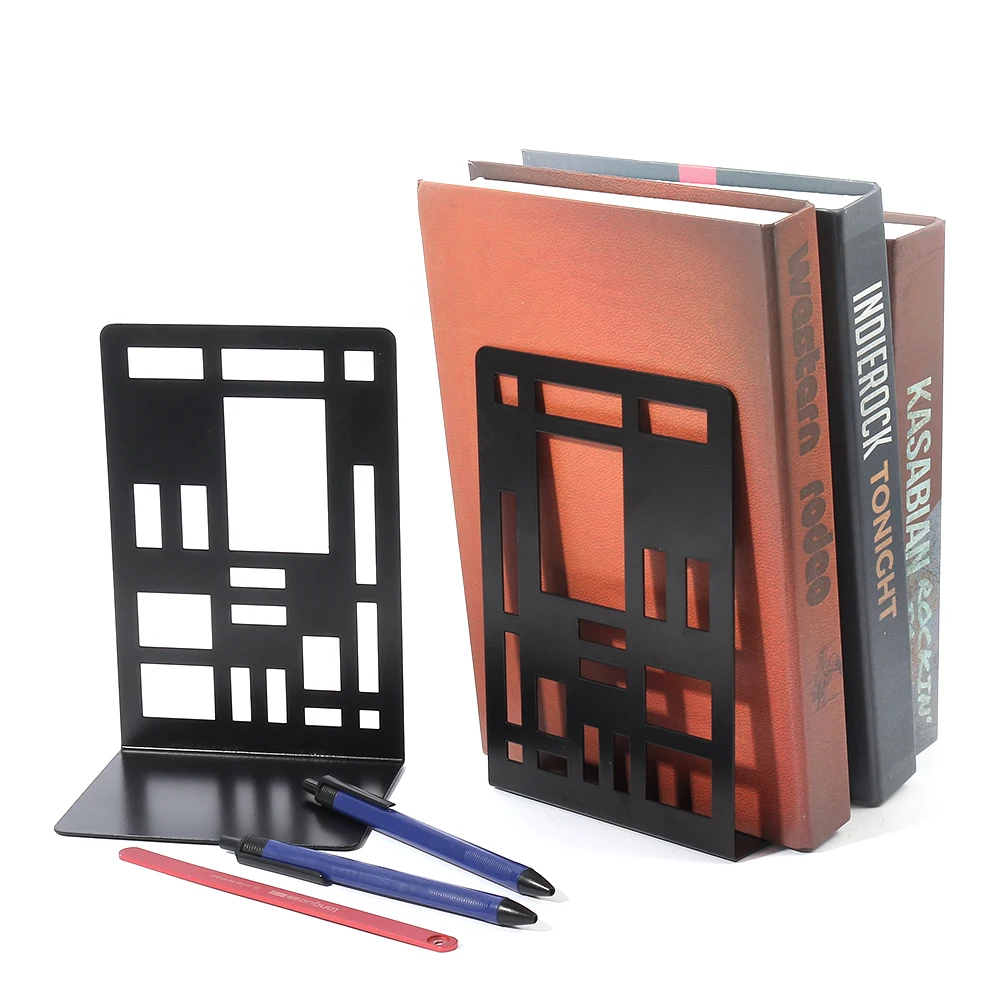 Geometric Irregularity Rectangle Hollow Bookends Iron Heavy Book Support Office Table Study Room Desk Book Shelf Stationery