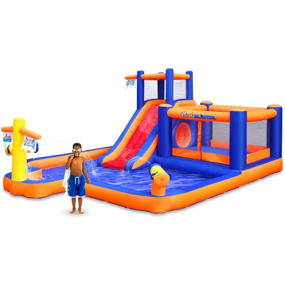 Pirate Blaster  Inflatable Water Slide with Blower - Large - Slide  Climbing Wall  Bounce House  Tunnel