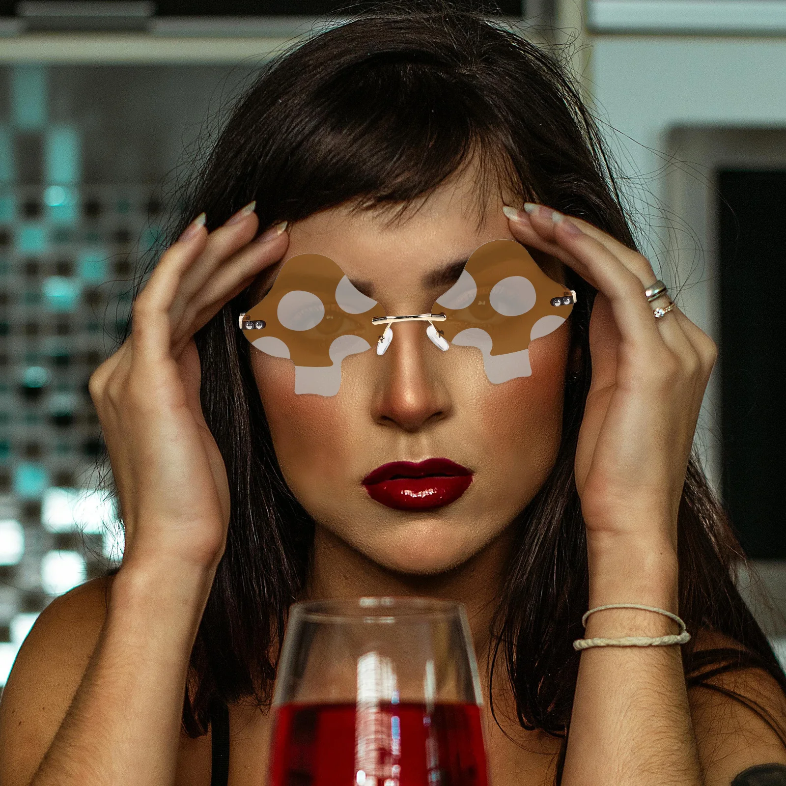 2 قطعة نظارات شمسية على شكل فطر تصميم فريد من نوعه بدون إطار طراز عتيق 60S ظلال خفيفة الوزن واقية من الأشعة فوق البنفسجية للسفر