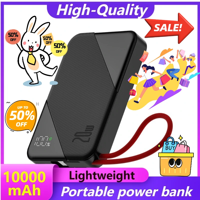 

PD20W 10000mAh Mini Built-in Cable Power Bank High Capacity Dual-way Fast Charging Portable Mobile Power