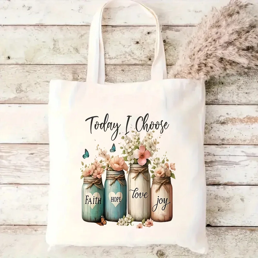 Positive Quote Canvas Tote Bag Sunflower Mason Jar Design Eco Friendly Shoulder Bag For Daily Use & Gifting