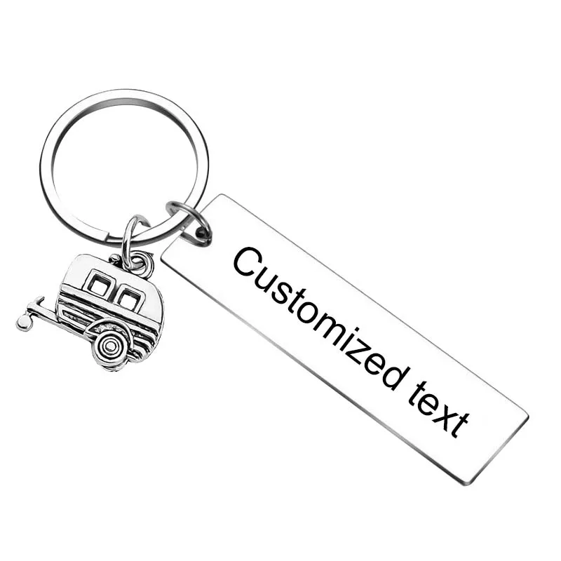 Personalized Custom Keychain Camper Key Chain Ring Happy Camper RV Travelers Camping Gifts