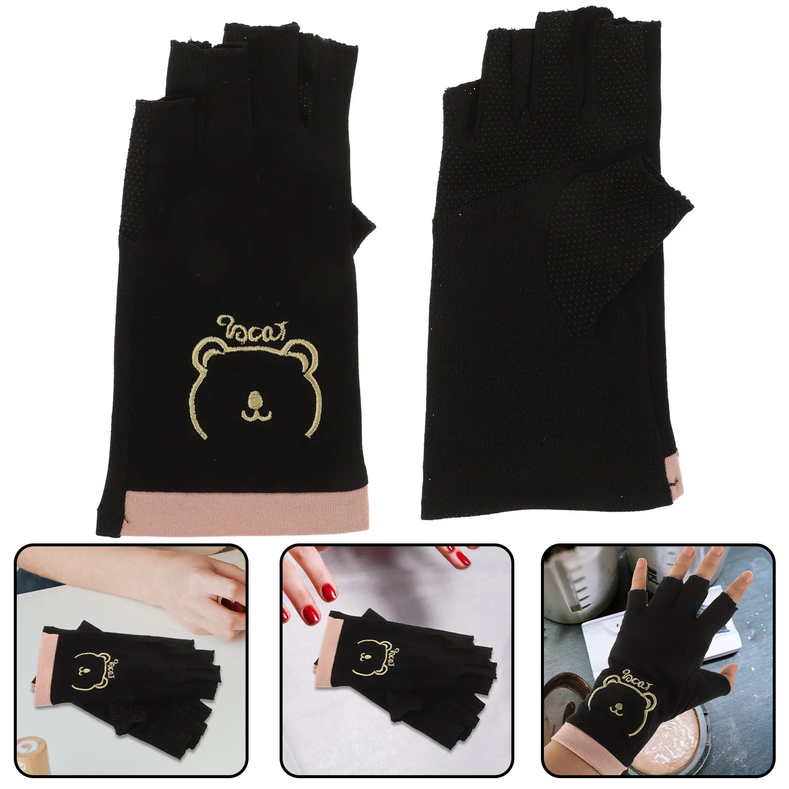 

1Pair Uv Protection Manicure Gloves Anti-Uv Fingerless Hand Covers for Nail Art Baking Lamp Reusable Cotton Gloves for Women