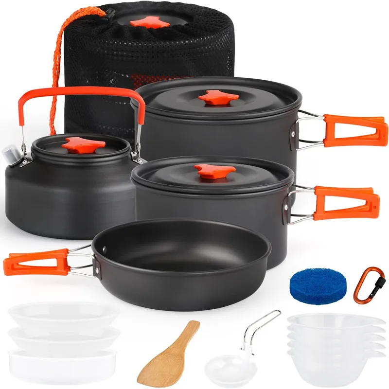 

Camping Cooking Pot Set Camping Cookware Kit Tableware Kit Ultralight Outdoor Cooking Pot Camping Equipment Travel Mess Kit 코펠