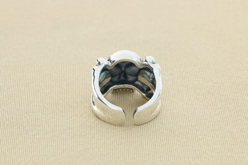 Anillo de Plata de Ley 925 con apertura de cabeza de Calavera, trendsetter de plata tailandesa, anillo grande, hecho a mano, retro, desgastado, grueso y dominante, motorc