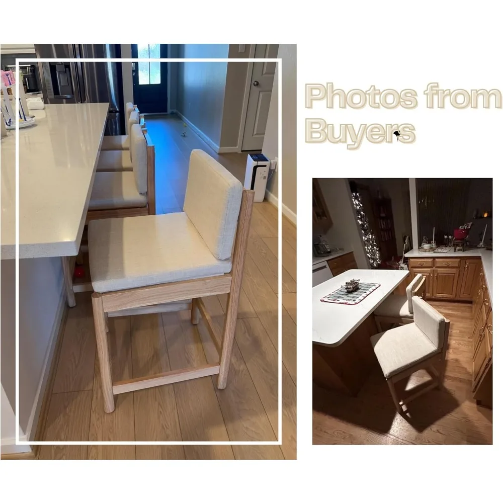 Conjunto de bancos de bar com altura de balcão de 2 bancos de bar de fazenda com encosto moderno de meados do século com pernas de madeira natural