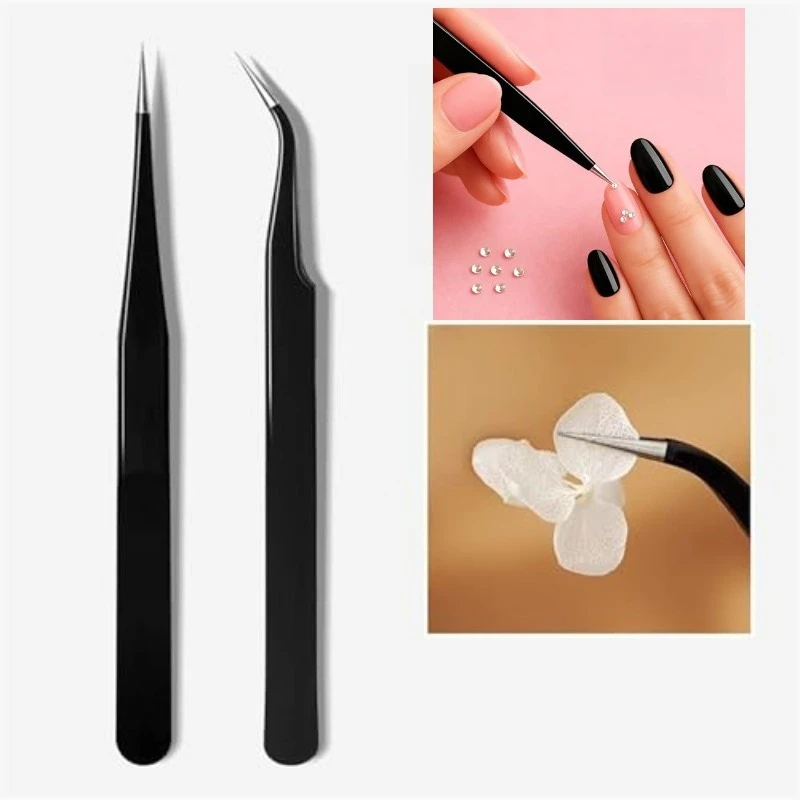 Anit-Static Tweezers, Precision Black DIY Tweezers for Nail Art and Eyelash Extensions Beauty Tools  Makeup Tools Lash Tweezers