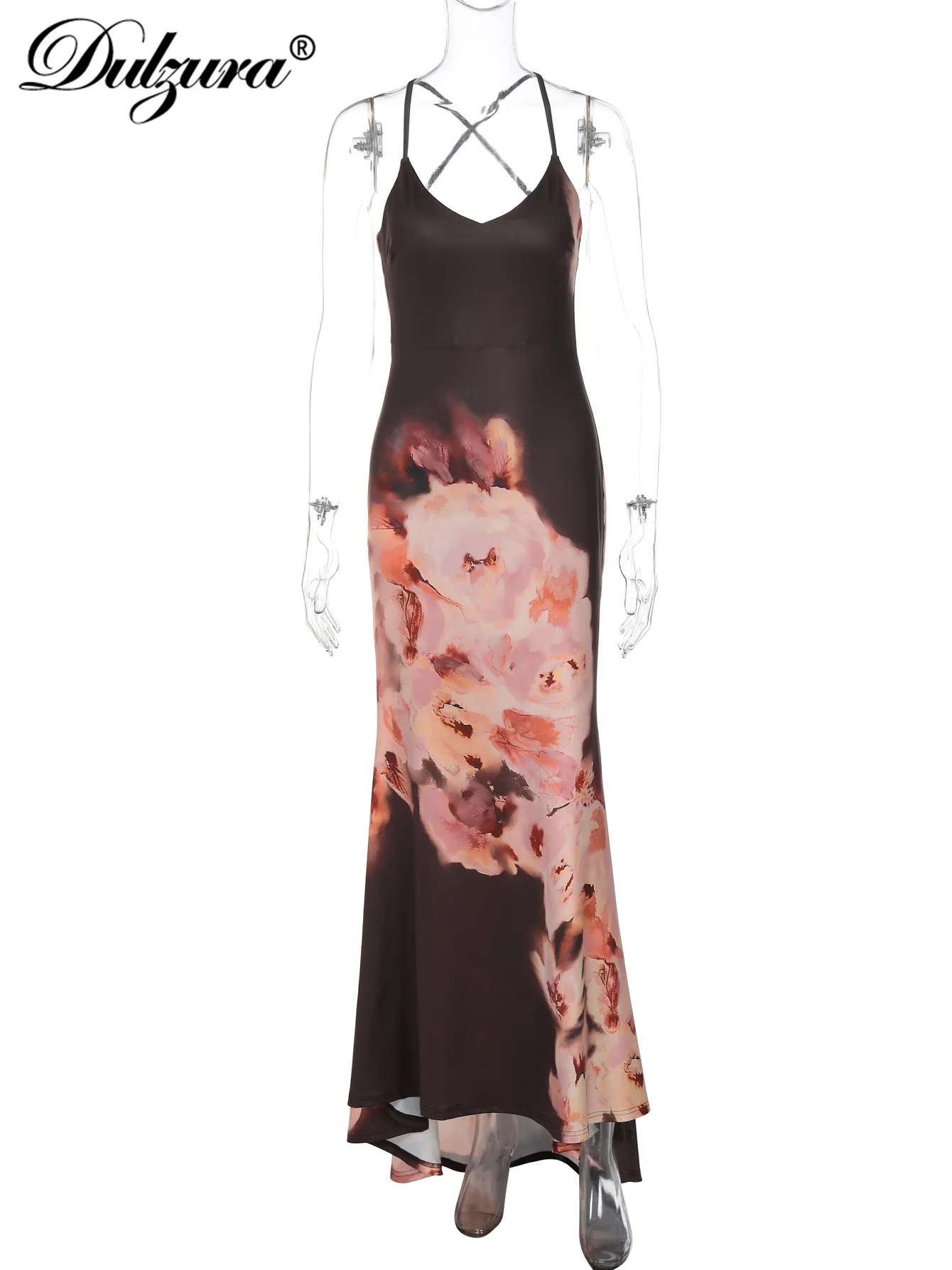 Dulzura bez rękawów obcisła sukienka z odkrytymi plecami nieregularny nadruk Cami Maxi sukienka seksowna elegancka długa sukienka na co dzień odzież klubowa strój letni