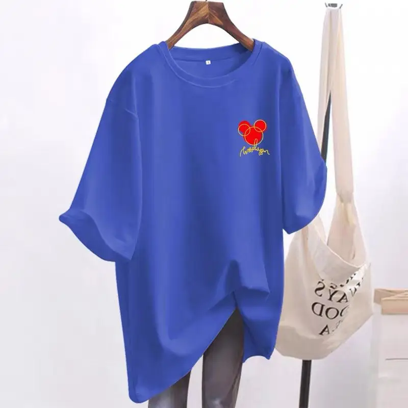 Women's Pure Cotton T-shirt, Summer Short Sleeve Basic Tops, Casual Loose O-neck, Chic Printed Pullovers
