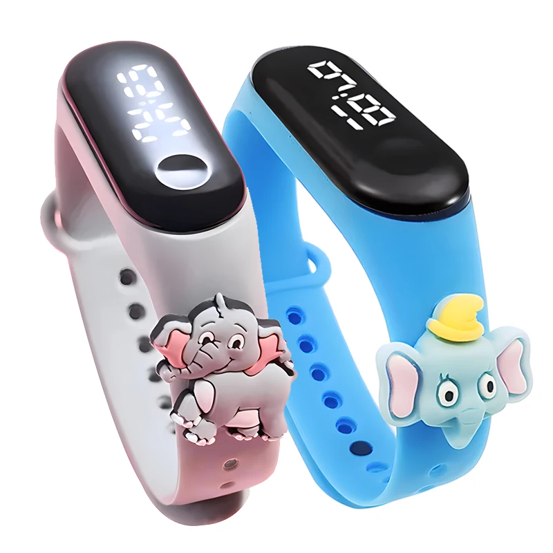 Waterproof Children Smart Watch Cartoon Elephant Kids LED Digital Electronics Watches for Kid Aged 2-15 Birthday Gift Bracelet