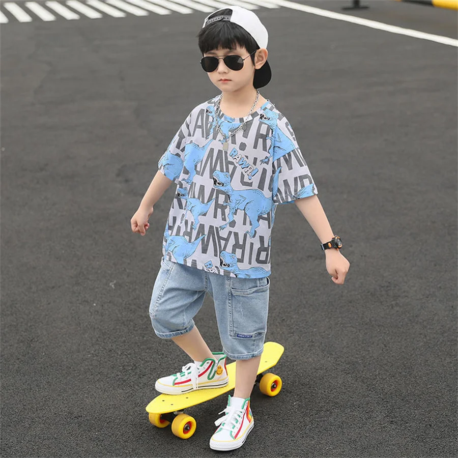 Kids Clothes Sets Boys\' Short Sleeve T Shirt + Short Pant Suits Children\'s Summer Two Piece Suits 4-5 6 7 8 9 10 11 12 Ages