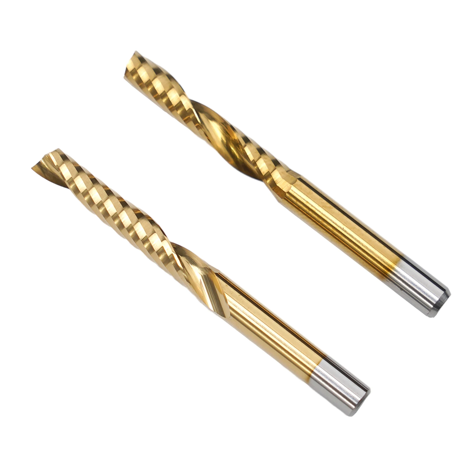 

Achieve Fine Cuts 2Pcs 4mm Single Flute Spiral End Mill Carbide Router Bits for Aluminum, Titanium Plated, 4*22mm