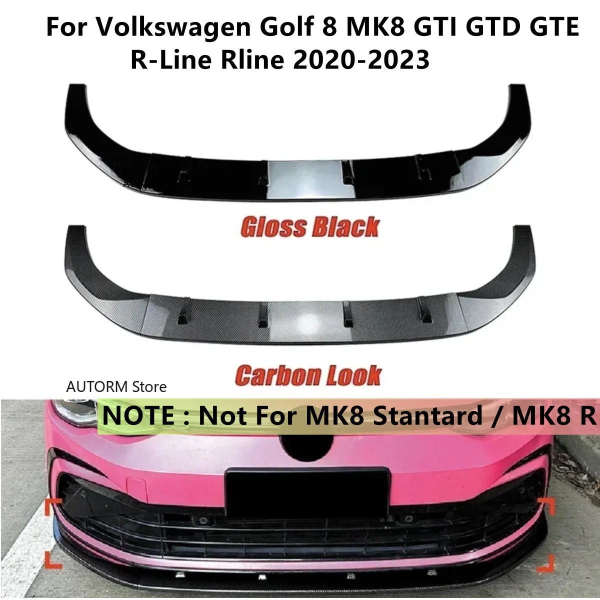 

Front Bumper Lip Spoiler For VW Golf MK8 Golf 8 GTI GTD GTE R-Line 2020-2023 Maxton Style Diffuser Splitter Chin Trims Protector