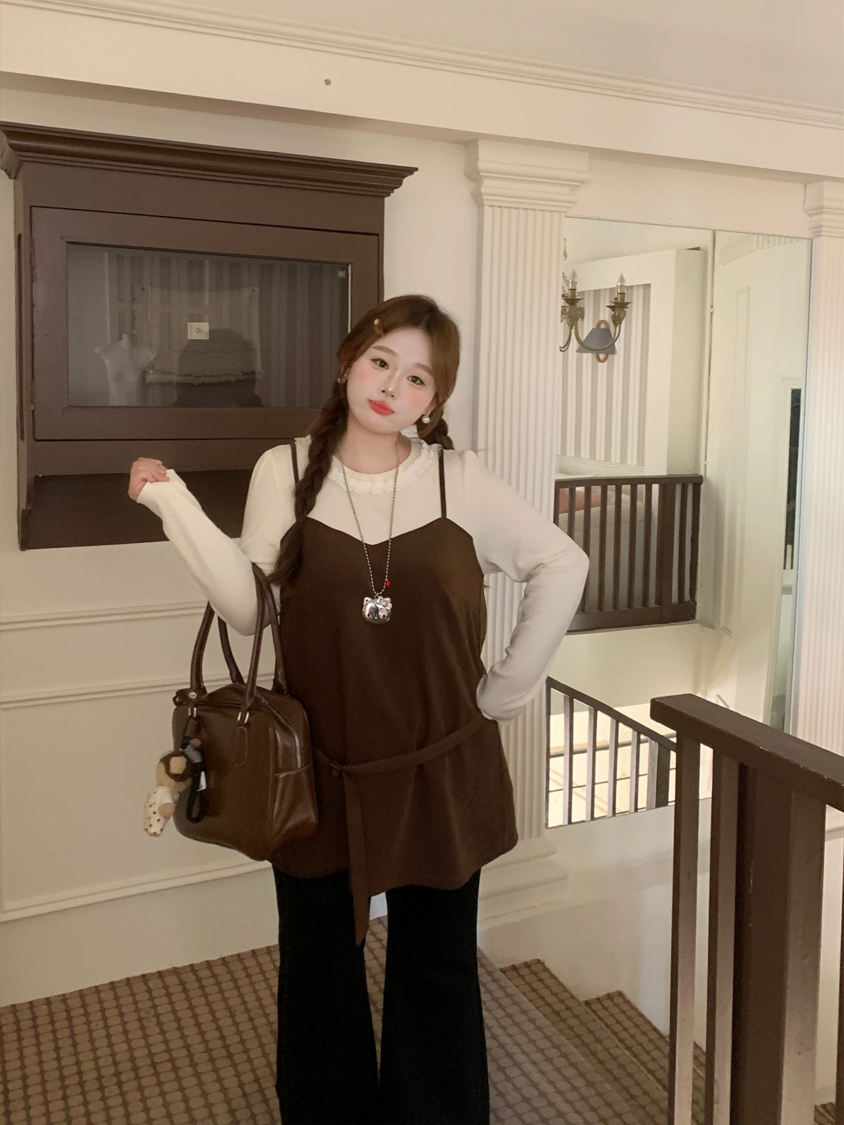 

Large Size Knitted Sweater Fake Two-Piece Women's Base Layer irt Micro plus SizeMM Color Blo Long Sve T-irt