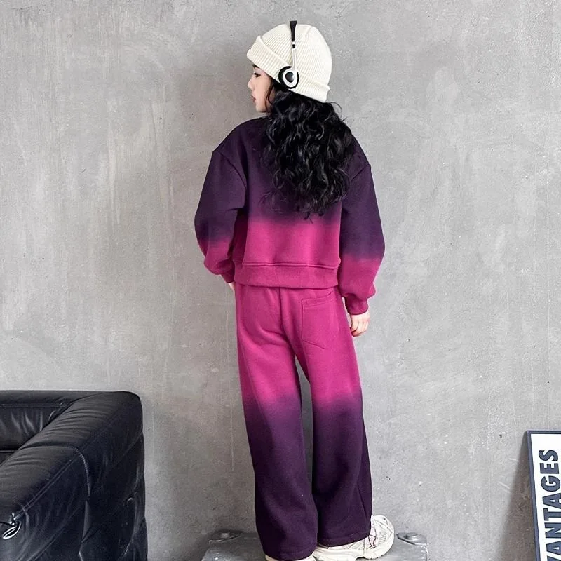 بدلة رياضية للفتيات لخريف 2025 طقم أطفال من القماش سترة رياضية قصيرة وسراويل سفلية بدلة للمراهقين كورية 8 10 11 12 سنة #3