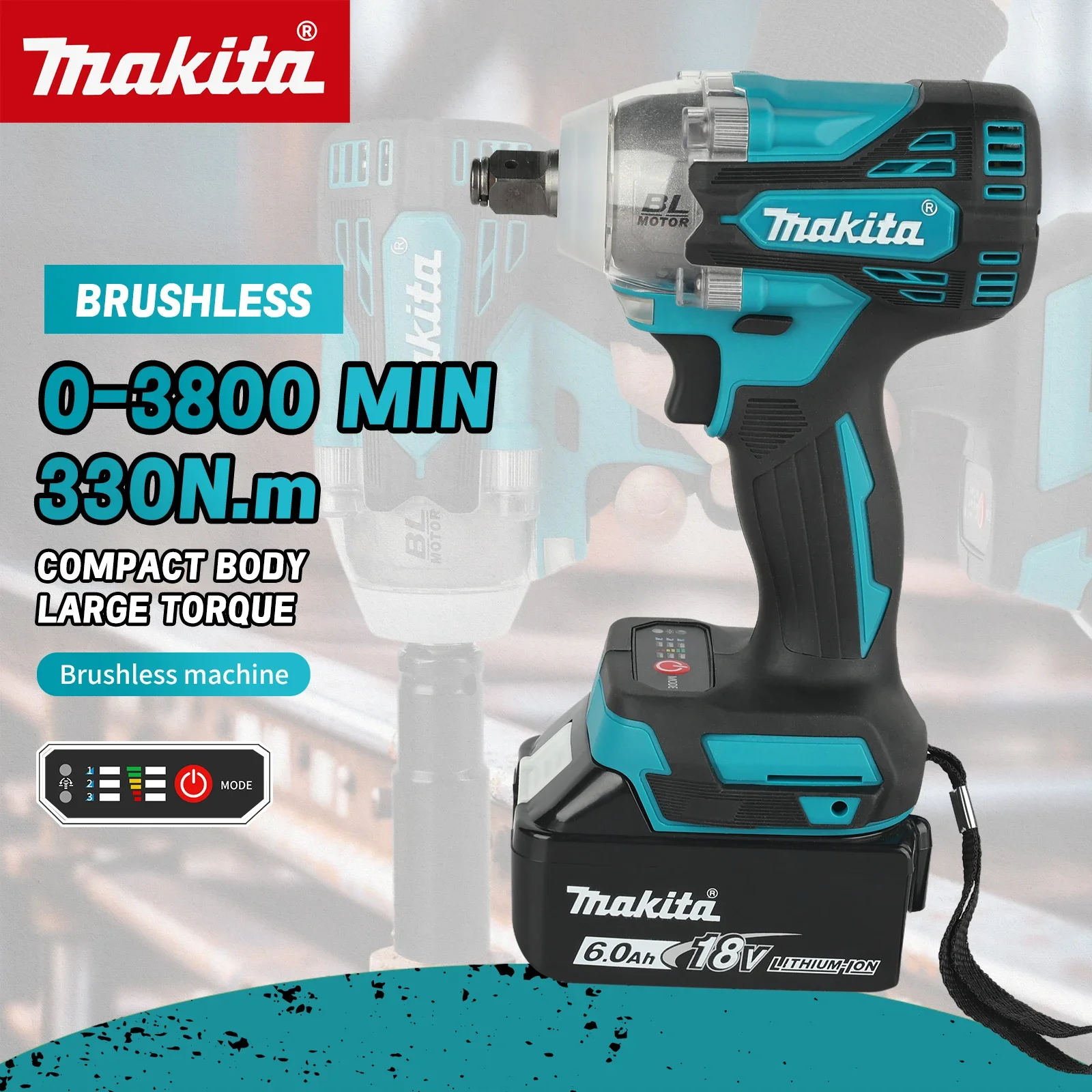 

Бесщеточный ударный гайковерт Makita DTW300 18В, 330 Нм, мощный, аккумуляторный, для снятия шин, литиевый, для авторемонта