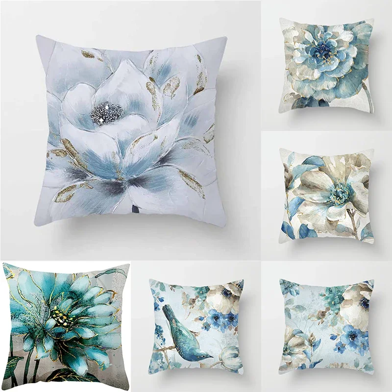 45x45cm Art Oil Painting Floral Pillow Cover Ginkgo Leaf Print Cushion  Sofa Office Seat   Home Decor