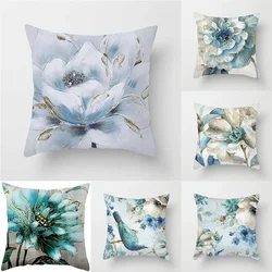 45x45cm Art Oil Painting Floral Pillow Cover Ginkgo Leaf Print Cushion  Sofa Office Seat   Home Decor