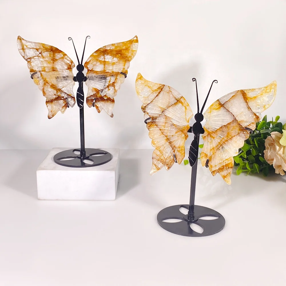New gemstone natural crystal gold handicraft butterfly angel wings crystal home decoration