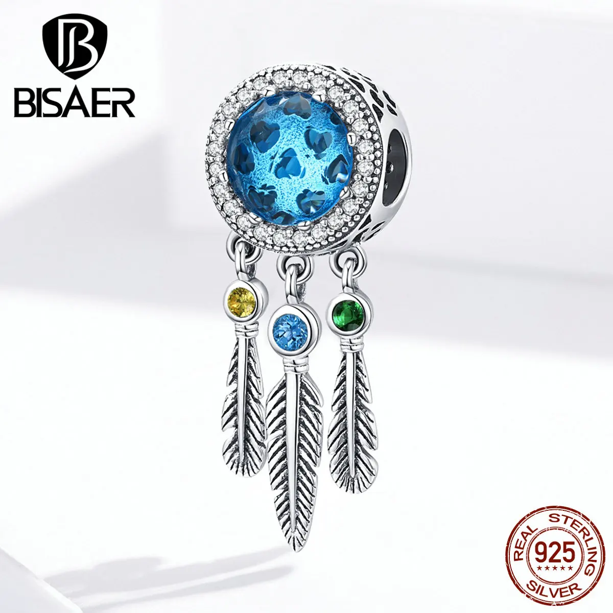 BISAER 925 Sterling Silver Beads Dreamcatcher Charms Dream Catcher Beads Fit Charm Silver 925 Bracelet Vintage Jewelry ECC330