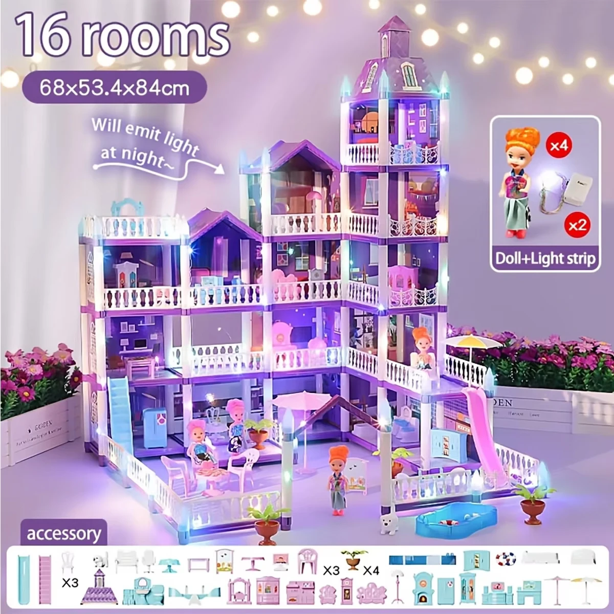 

Детский игровой домик-конструктор для девочек, модель замка, развивающий кукольный домик, сборка своими руками