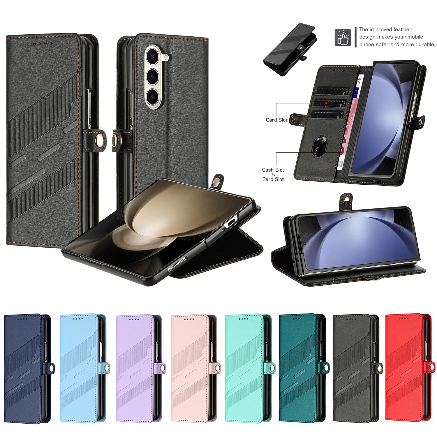 

Чехол для телефона Samsung Galaxy Z Fold 3 4 5 6, чехол с слотом для карт и защитной застежкой от царапин, кожаный флип-кошелек