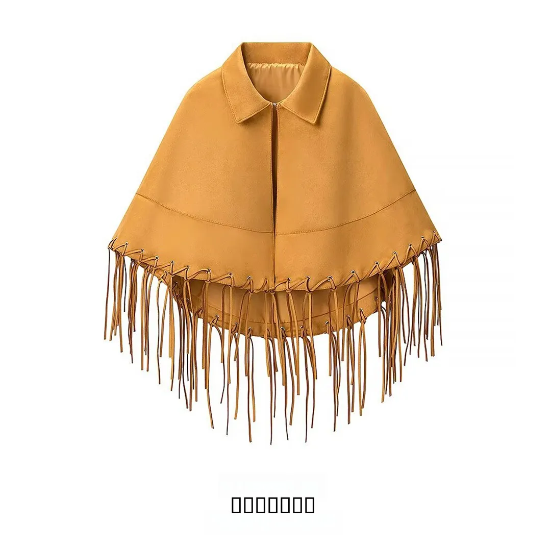 

KASLEAD New Women's Faion Street Sle Suede Fringe oulder Wrap Jaet Versatile Outerwear Polyester Fiber Zipper Closure