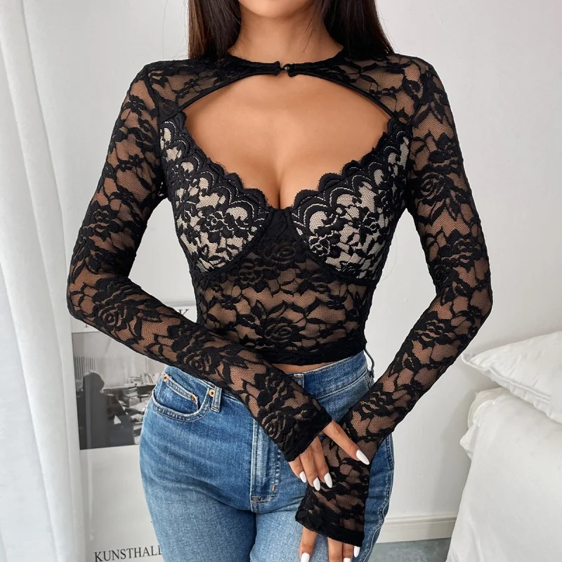 Capispalla aderente sexy traspirante lungo Sve in morbido pizzo per ragazze Trendy Versatile Autunno Inverno Faion Ladies' irt