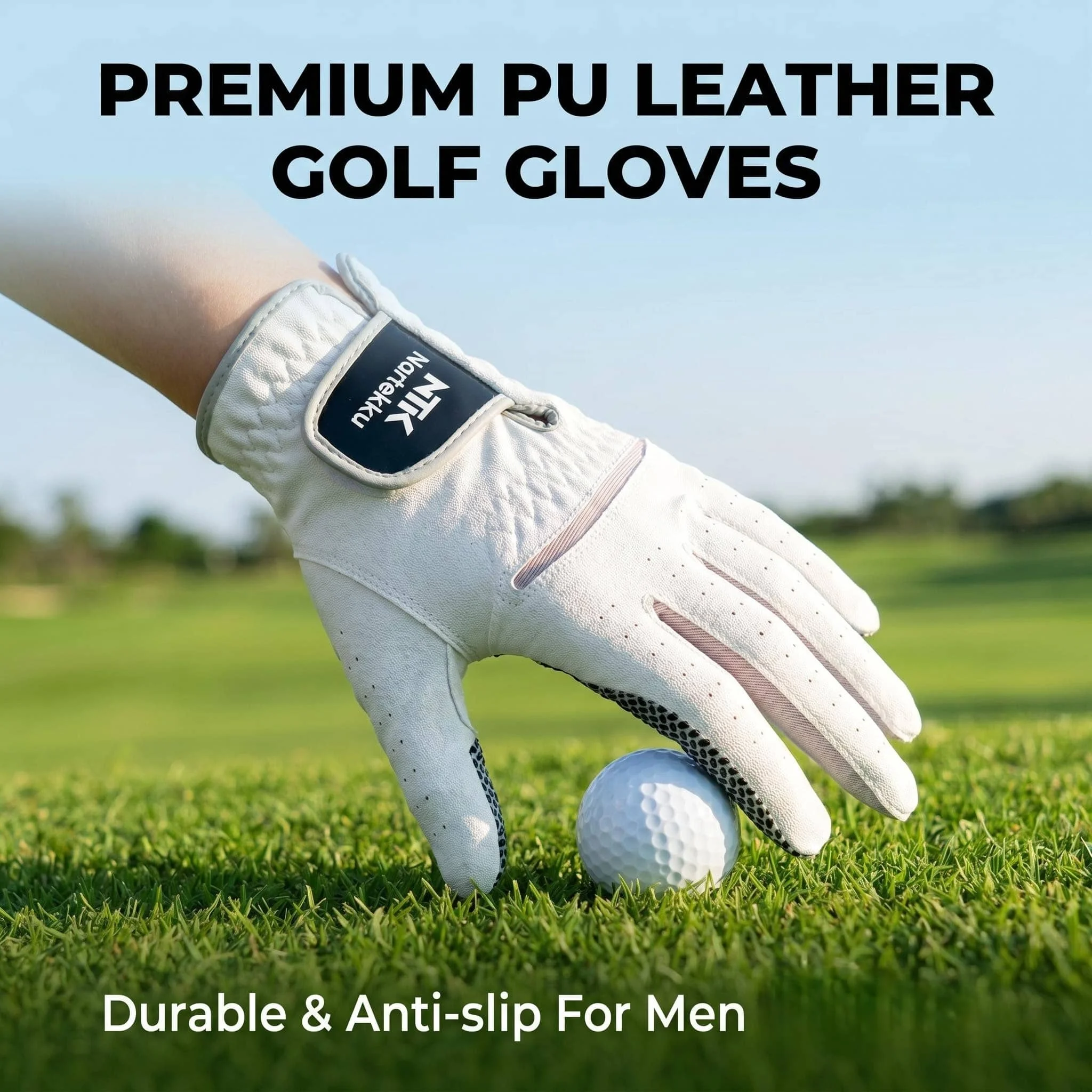 

Nartekku Durable Golf Gloves for Men Premium PU Leather Golf Glove with Anti-Slip Palm for Maximum Stable Grip