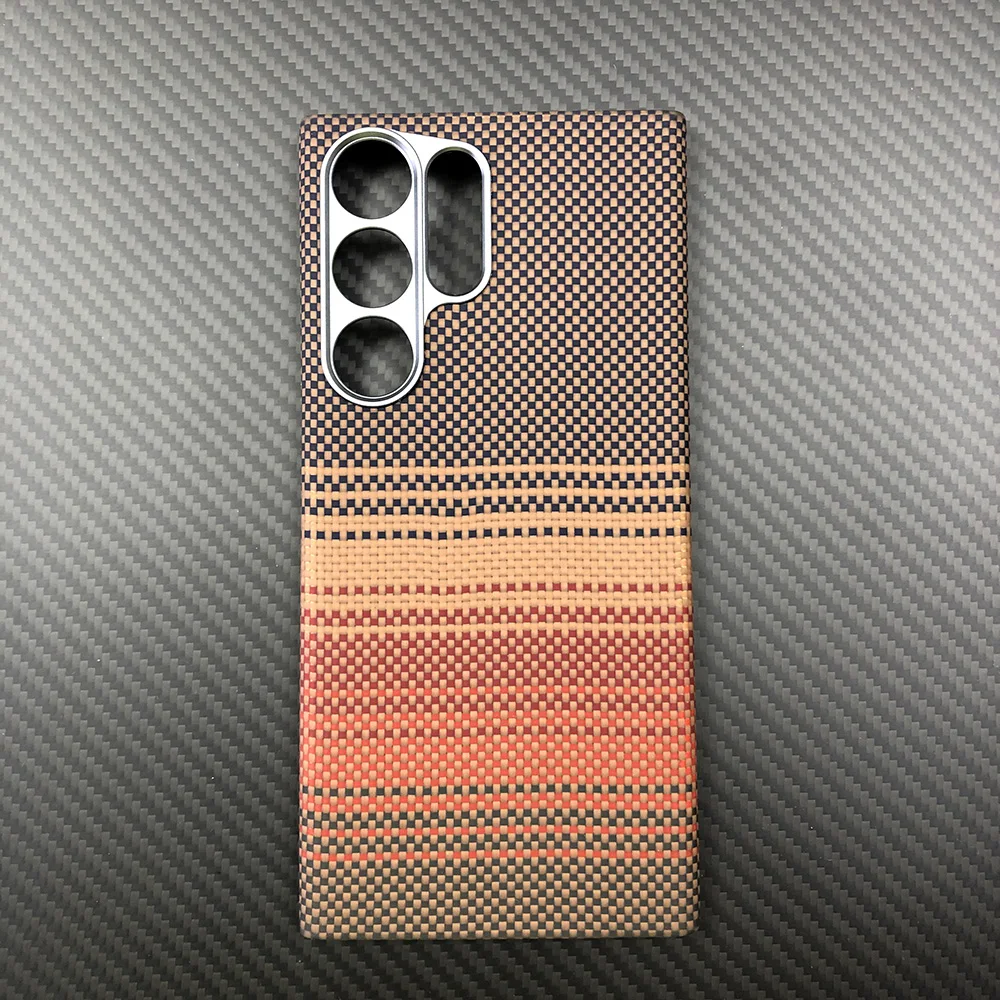 phone sunset case for Samsung Galaxy S23 Ultra s23u Kevlar metal case real Aramid Carbon Fiber case Geometric Lightweight