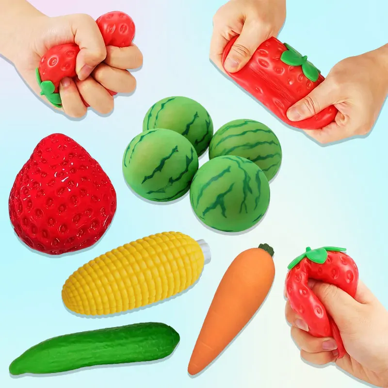 Simulation Strawberry Watermelon Corn Carrot Cucumber Squishy Slow Rising Squeeze Toy Bulk Birthday Party Giveaway Fidget Gifts