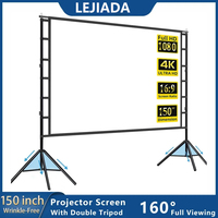 LEJIADA Projector Screen With Stand White Wrinkle-Free 60-150 inch 160° Viewing Angle Double Sided Screen Home Theater Outdoor